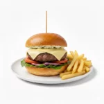 Cheeseburger mit Pommes Frites